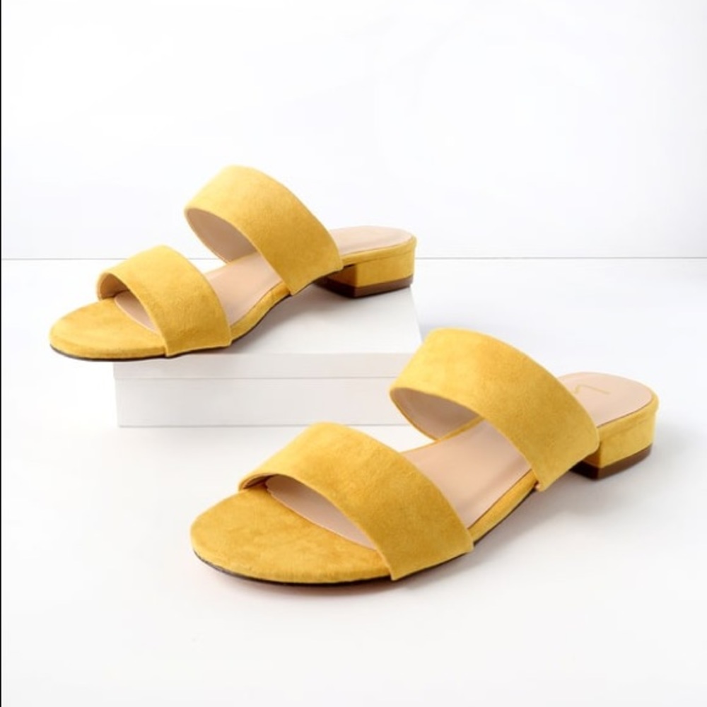Mustard suede slide sandals